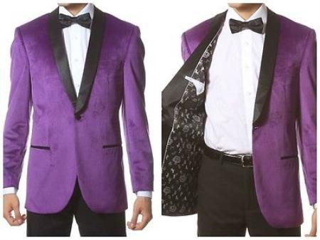Men's 1 Button Velvet ~ Black Trim Shawl Collar Dinner Jacket Men's blazer Sport Coat Purple