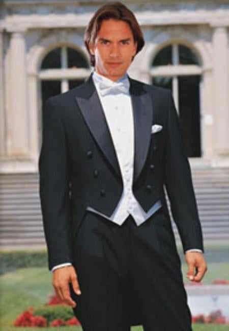 Black Full Dress Classic Six Button Peak Lapel Tailcoat