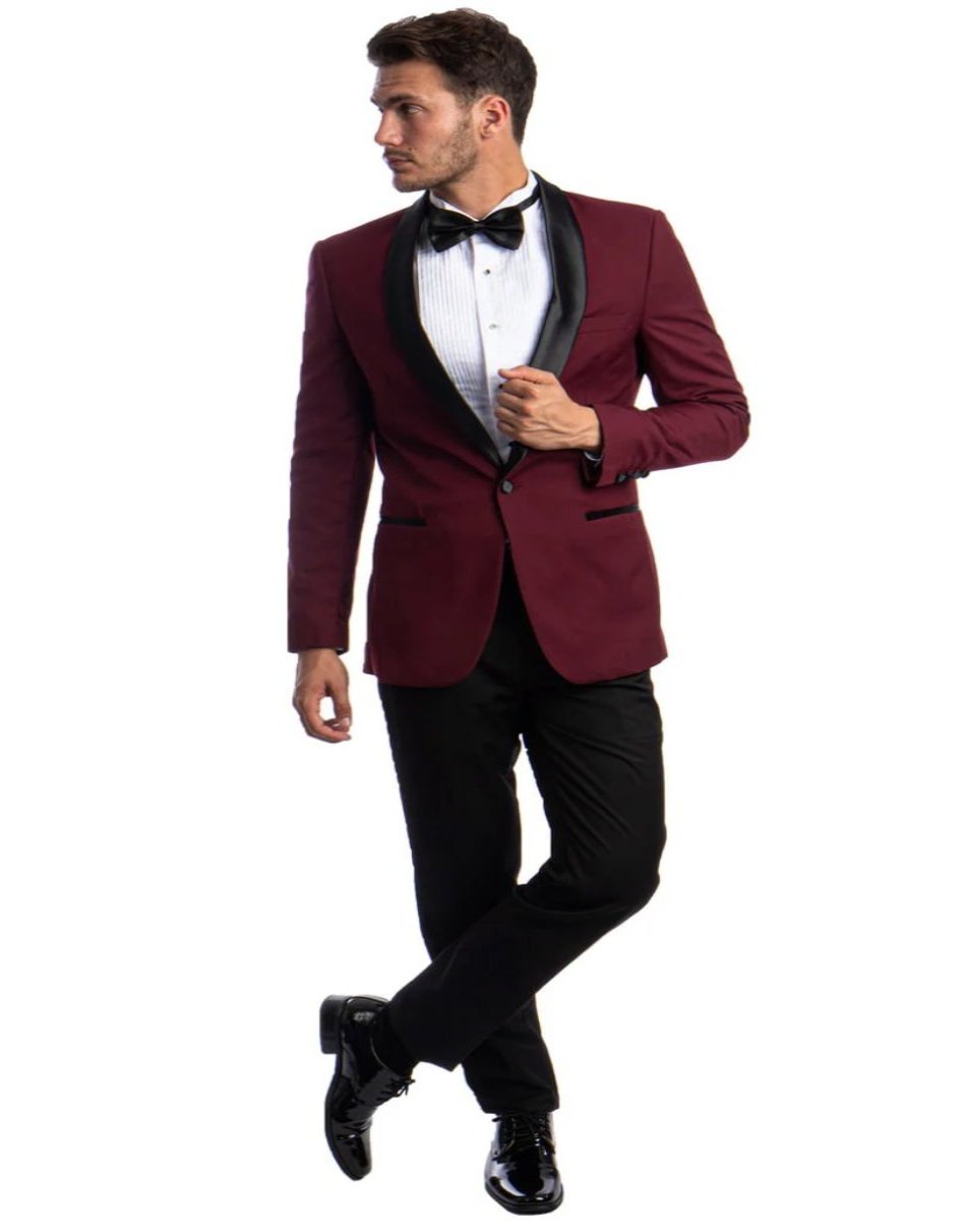 Burgundy Skinny Fit Prom Tuxedo for Men