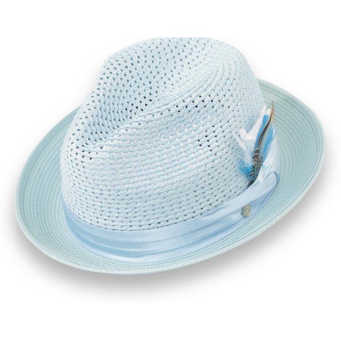 Castor Sky Blue Fedora – Men’s Crushable Straw Dress Hat