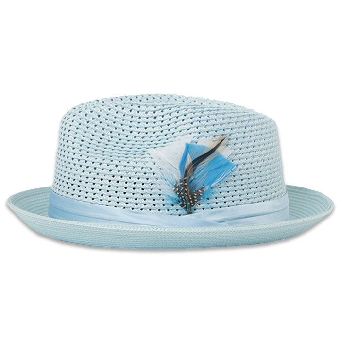 Castor Sky Blue Fedora – Men’s Crushable Straw Dress Hat