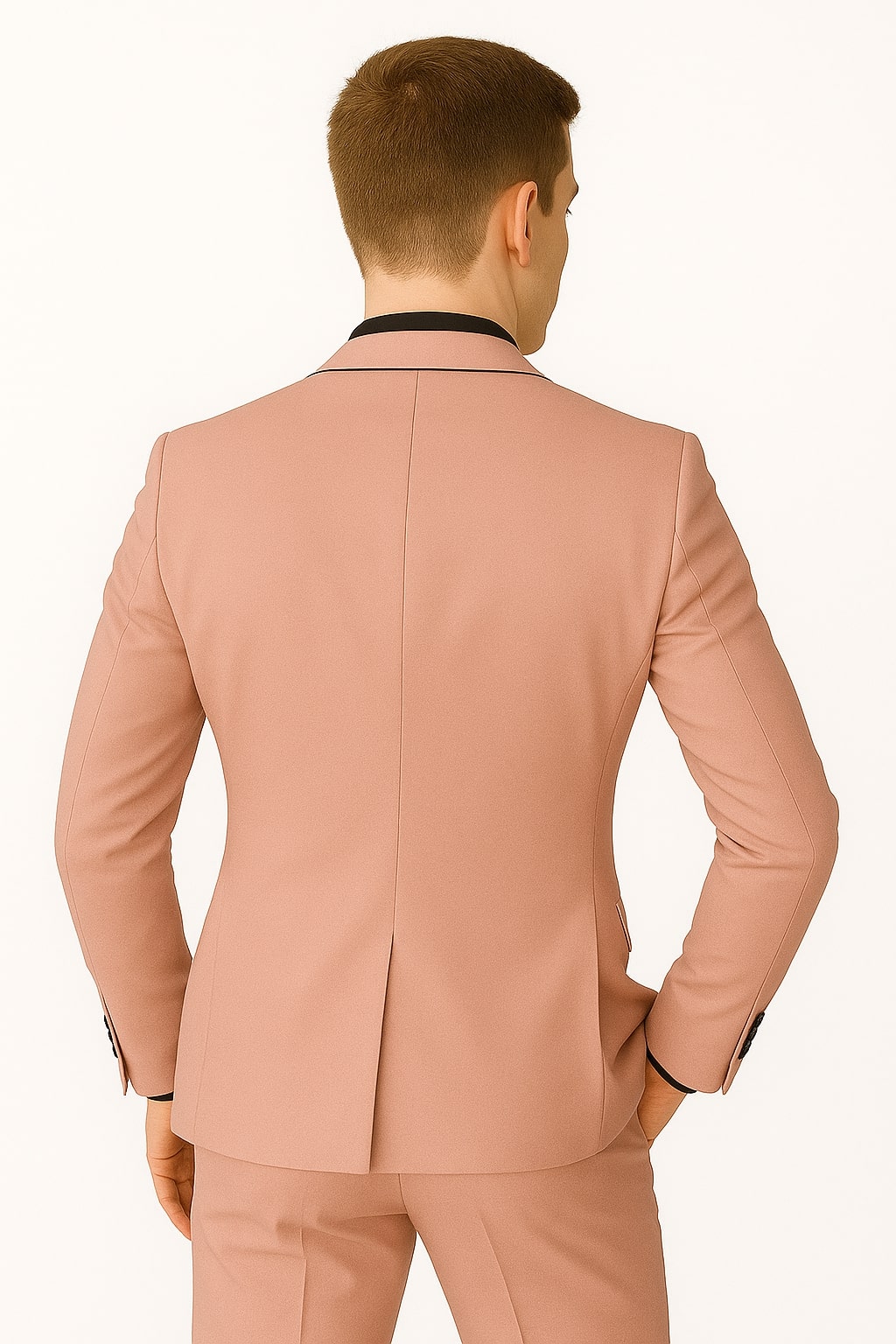 Slim Fit Pink Tuxedo Suit with Black Trim