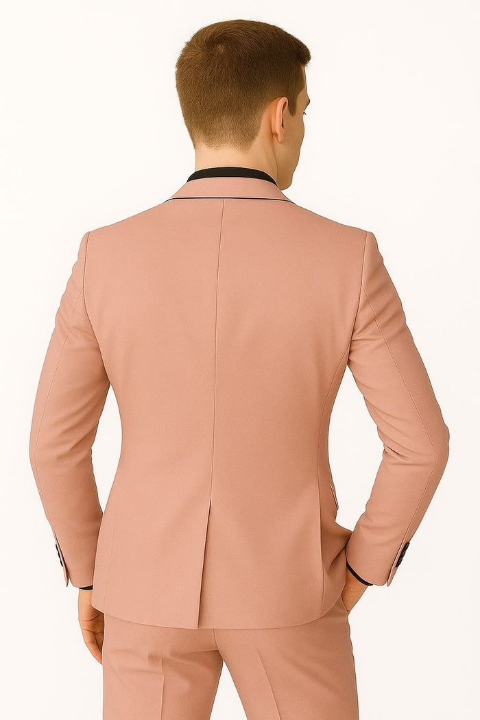 Slim Fit Pink Tuxedo Suit with Black Trim