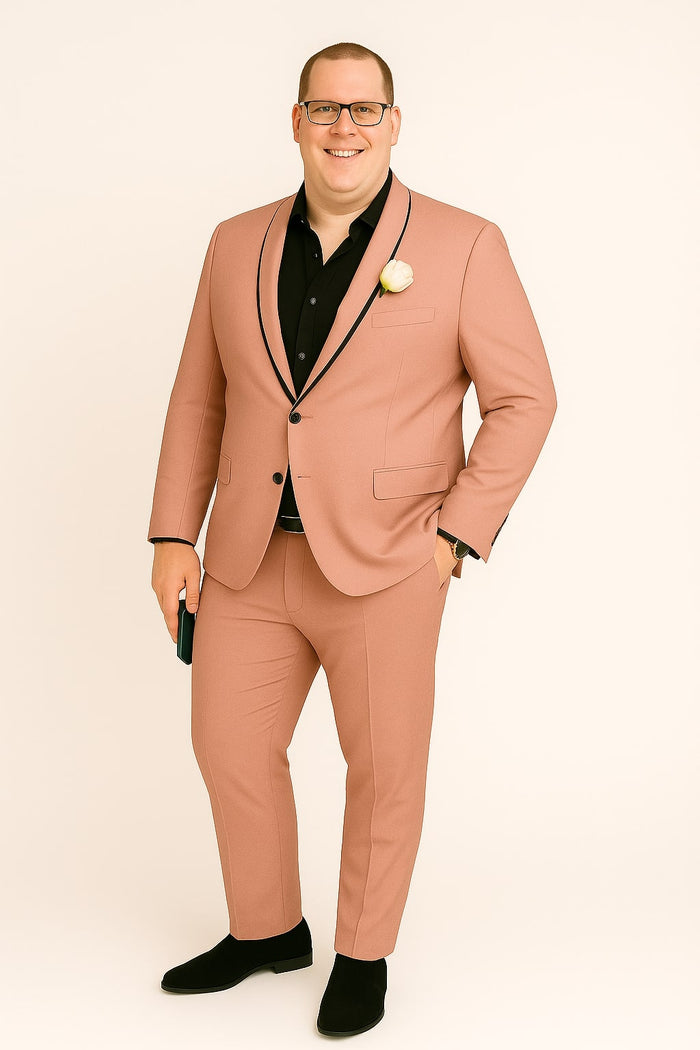 Slim Fit Pink Tuxedo Suit with Black Trim