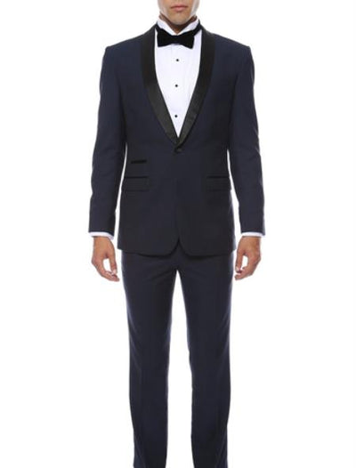 Men's Navy Blue With Black 2pc Shawl Collar Tuxedo