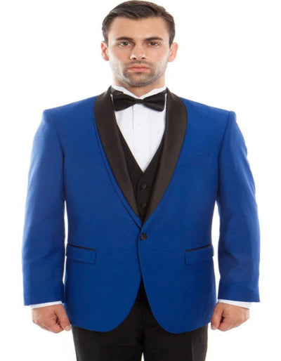 Slim Fit Blue Prom Suit with Black Vest