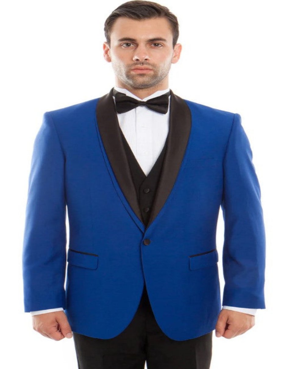 Blue Prom Suit with Black Velvet Lapel