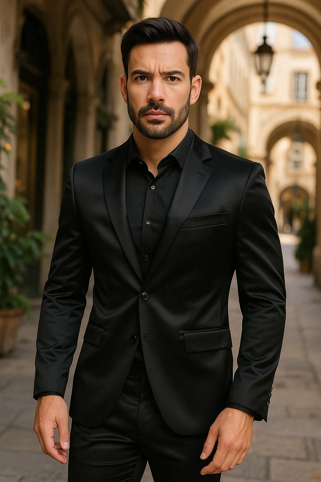 Black Satin Flex Slim Fit Two-Piece Suit