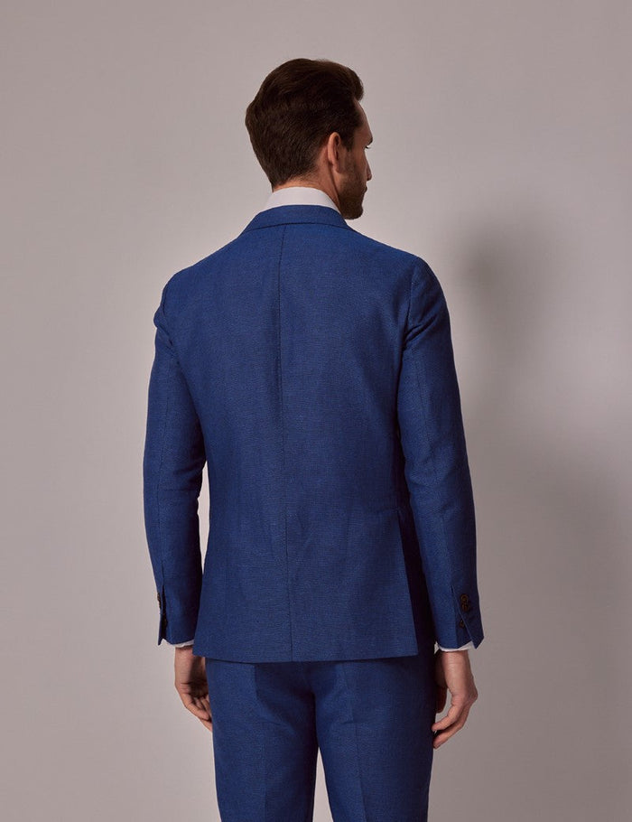 Royal Blue Slim Fit Linen Beach Suit