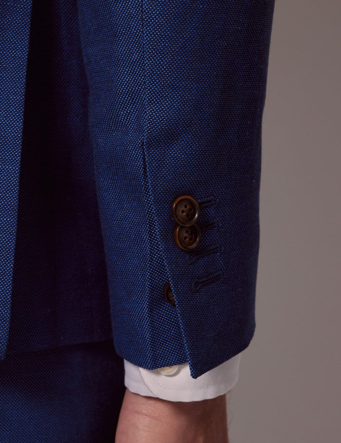Royal Blue Slim Fit Linen Beach Suit