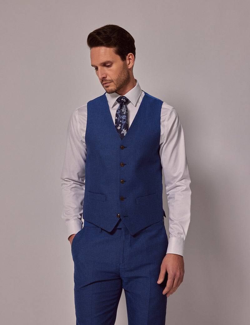 Royal Blue Slim Fit Linen Beach Suit