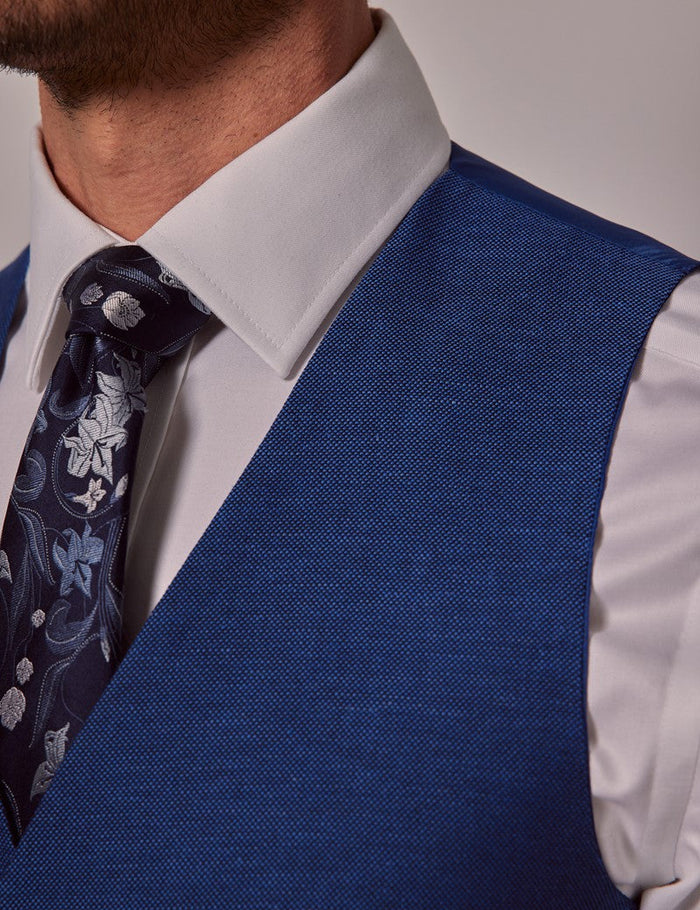Royal Blue Slim Fit Linen Beach Suit