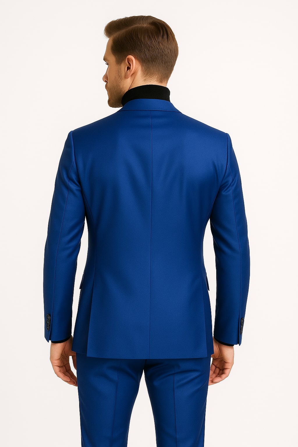 Men's Royal Blue Shiny Satin Suit – 2-Piece Slim Fit Tuxedo with Peak Lapel