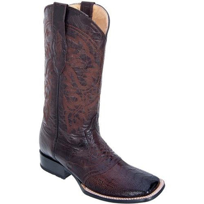Men's Los Altos Boots Burnished Brown Ostrich Leg W/ Saddle Vamp Wide Square Toe Dress Cowboy Boot Cheap Priced For Sale Online - Botas De Avestruz