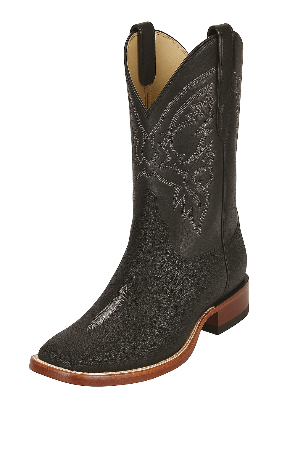 Square Toe Stingray Boots Black