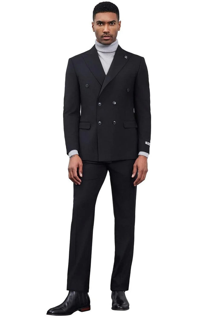 Stacy Adams Double Breasted Suit in Black