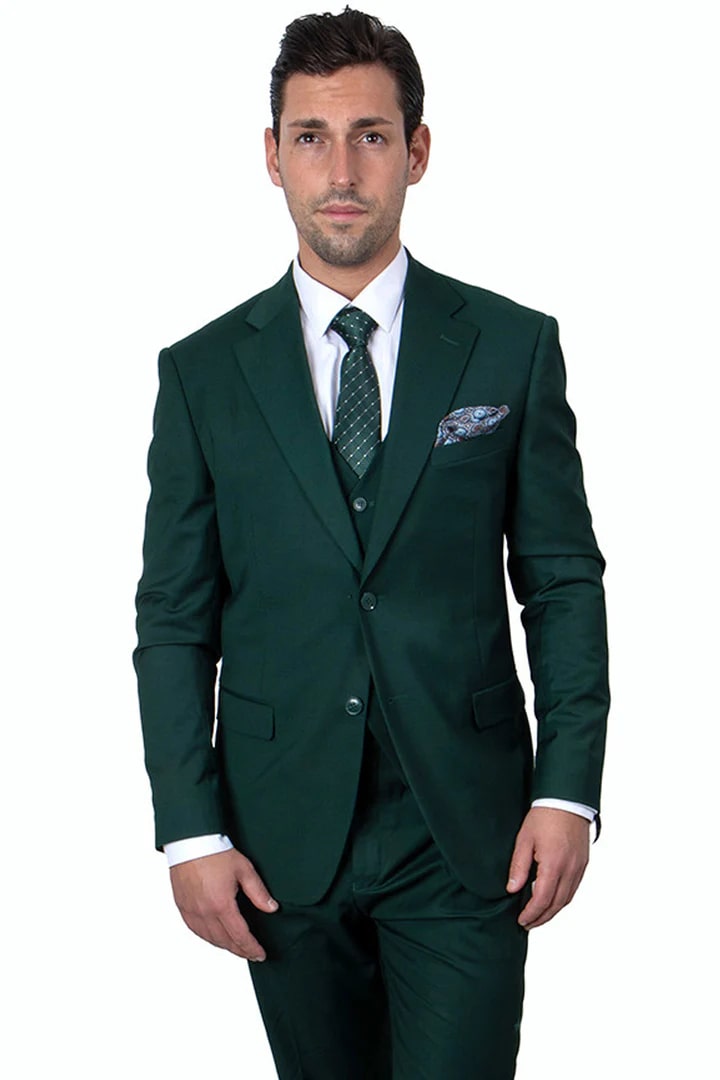Stacy Adams Hunter Green Vested Suit - 2 Button