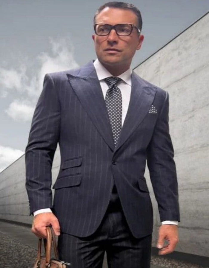 Charcoal Stripe Wool Peak Lapel Suit