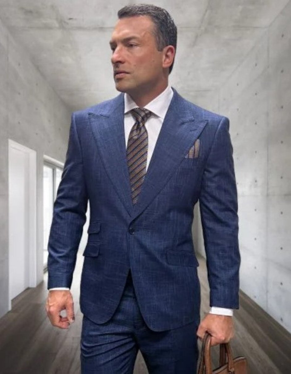 Indigo Wool Peak Lapel Suit with Ticket Pocket