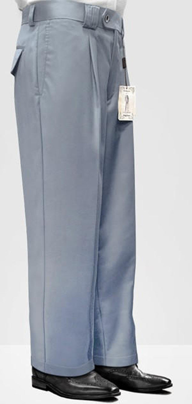Men's Steel Blue Wool Wide Leg Statement Pants