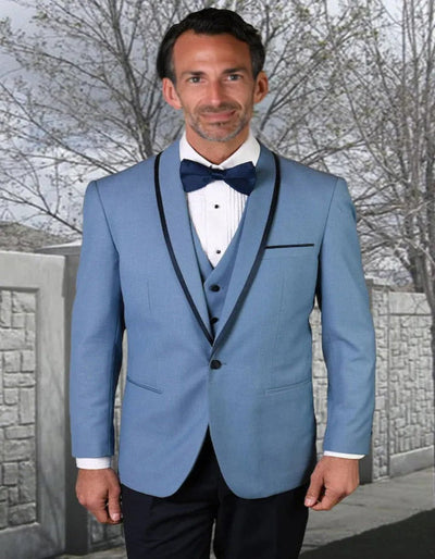 Steel Blue Shawl Lapel Wedding Tuxedo