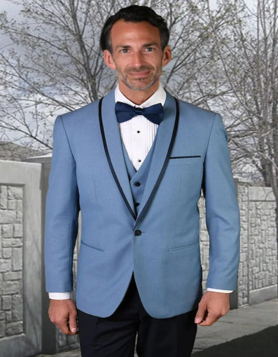 Steel Blue Shawl Lapel Wedding Tuxedo