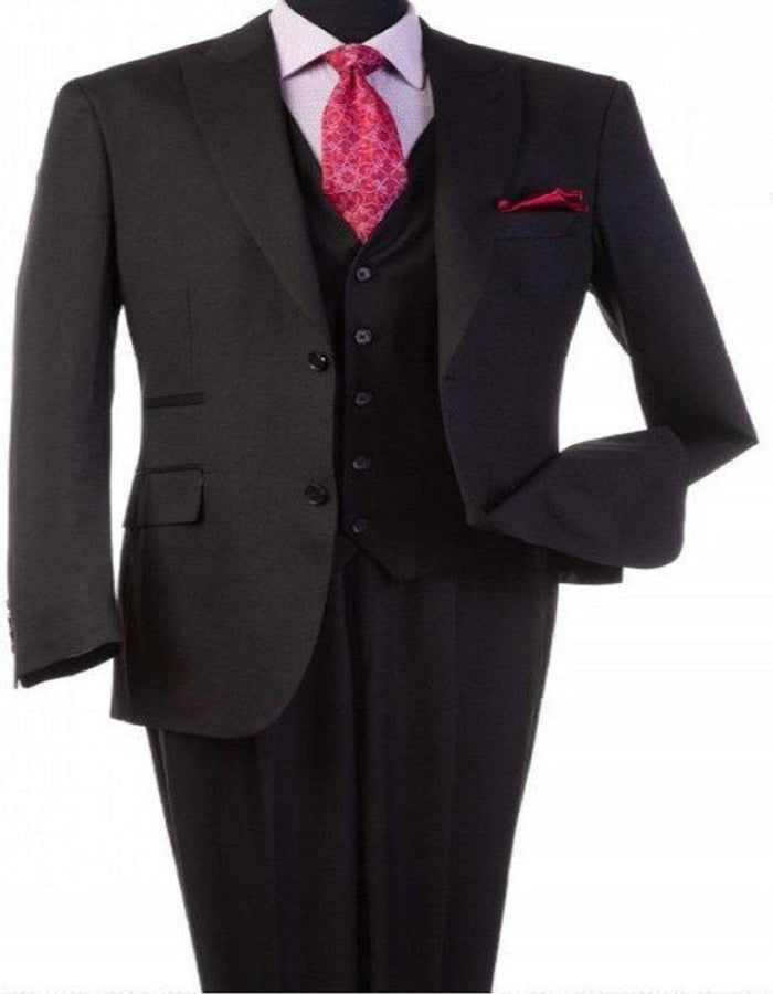 Men's Black 3 Piece Peak Lapel Suit by Steve Harvey
