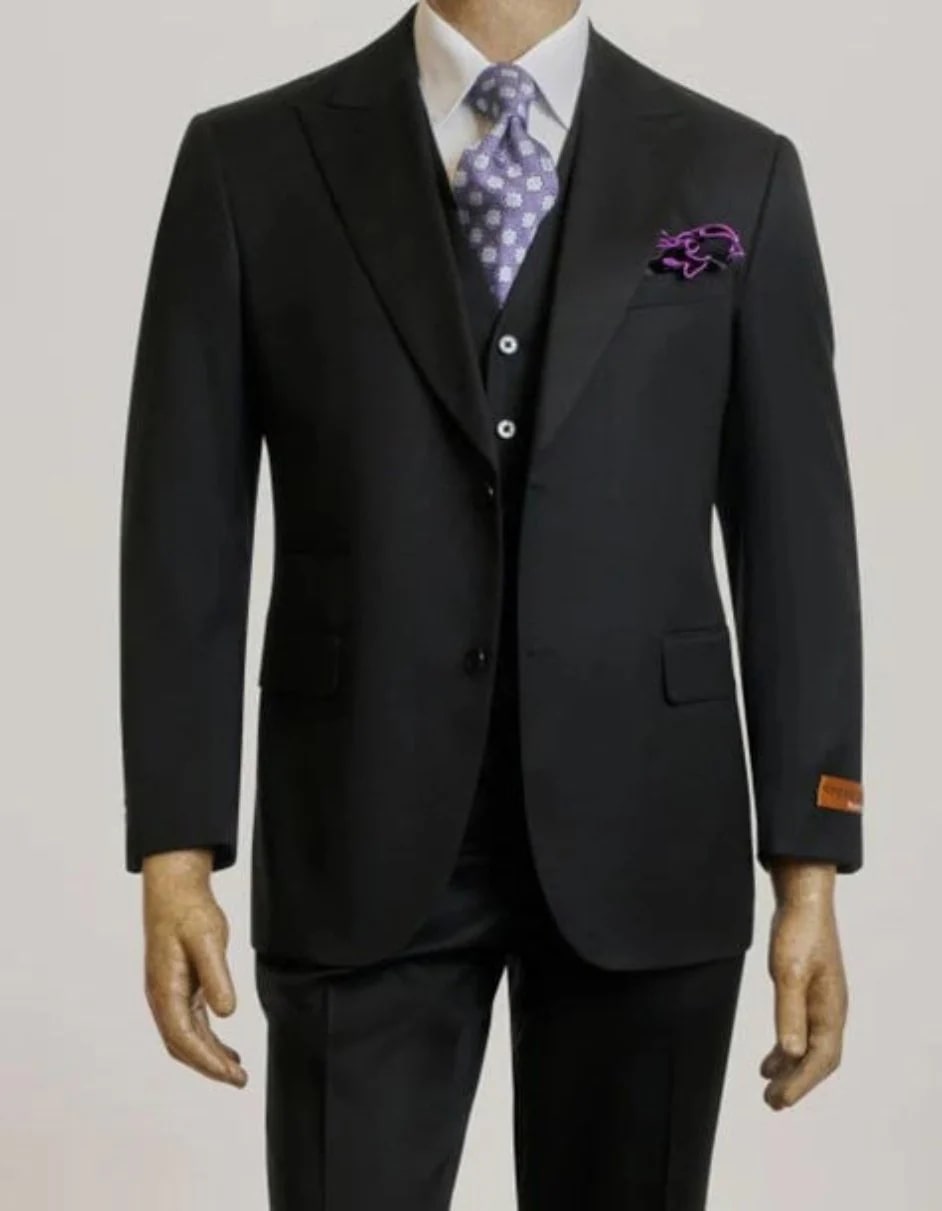 Black Modern Fit 3 Piece Peak Lapel Suit