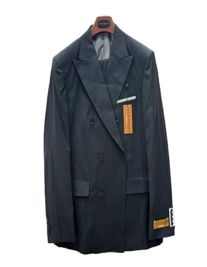 Two Piece Double Breasted Black Suit for Men