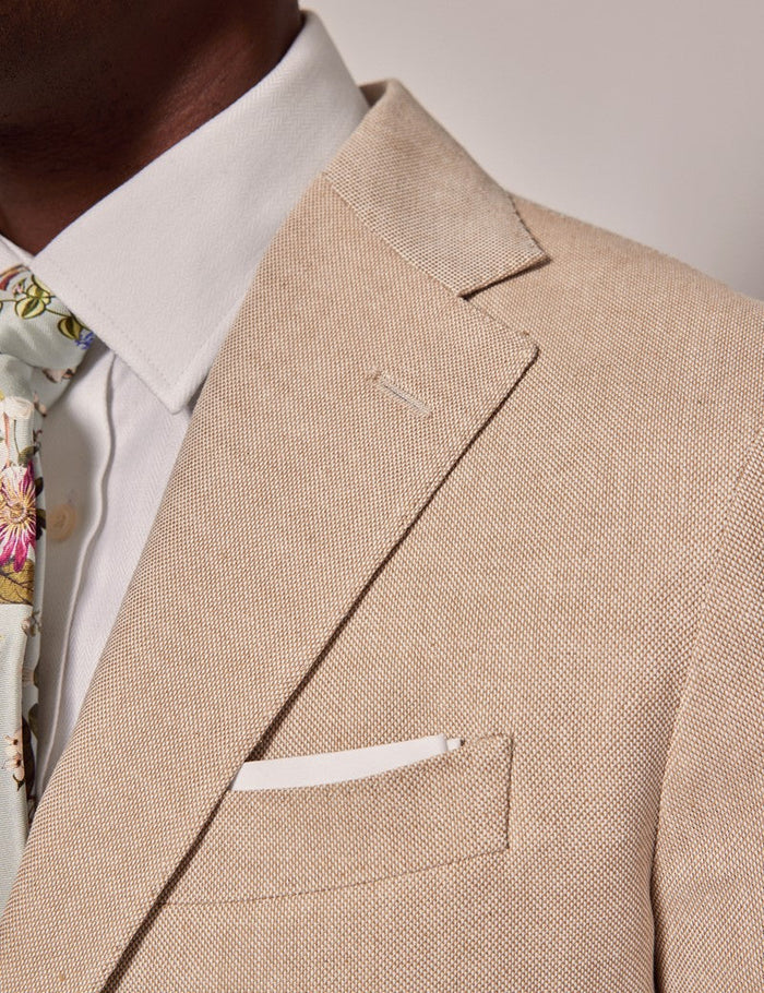 Mens Linen Slim Suit - Stone