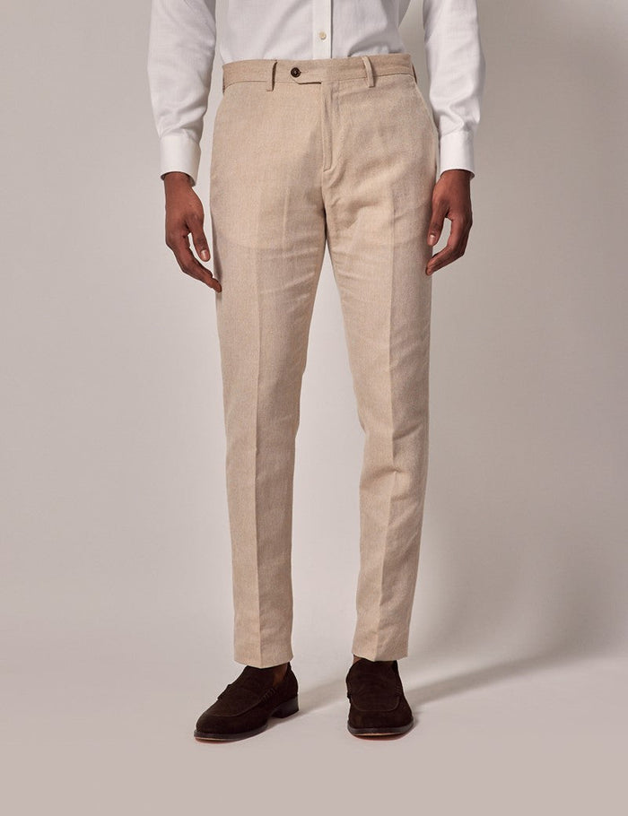 Mens Linen Slim Suit - Stone