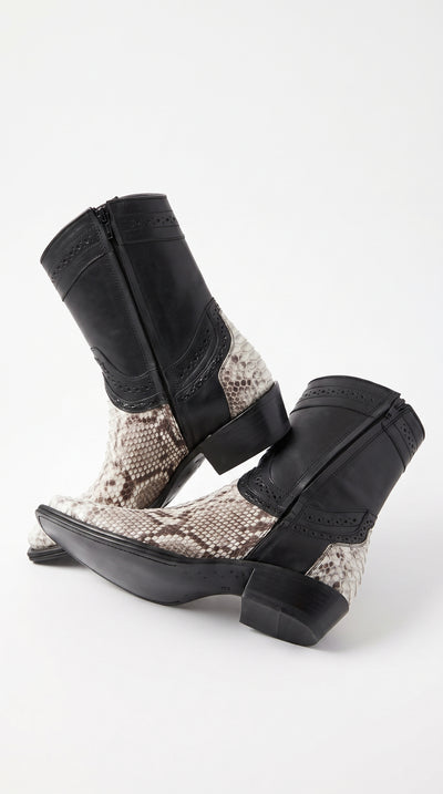Men’s Natural Python Western Boots with Black Shaft, European Toe Vaquero Dress Boots LAB-76B5749
