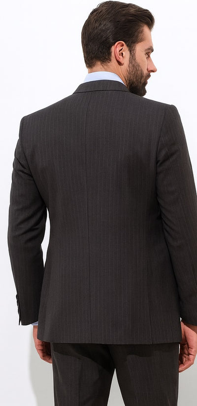Men's Super Stylish Stunning Charcoal Gray Pinstripe 3 Pieces Vested Suits Available in 2 or 3 buttons - Three Piece Suit