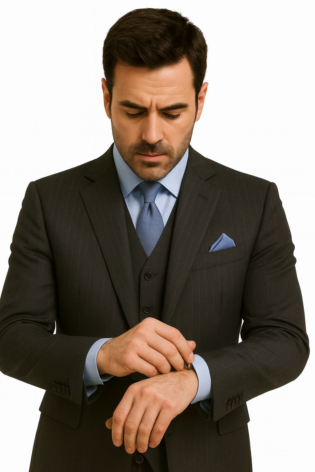 Men's Super Stylish Stunning Charcoal Gray Pinstripe 3 Pieces Vested Suits Available in 2 or 3 buttons - Three Piece Suit