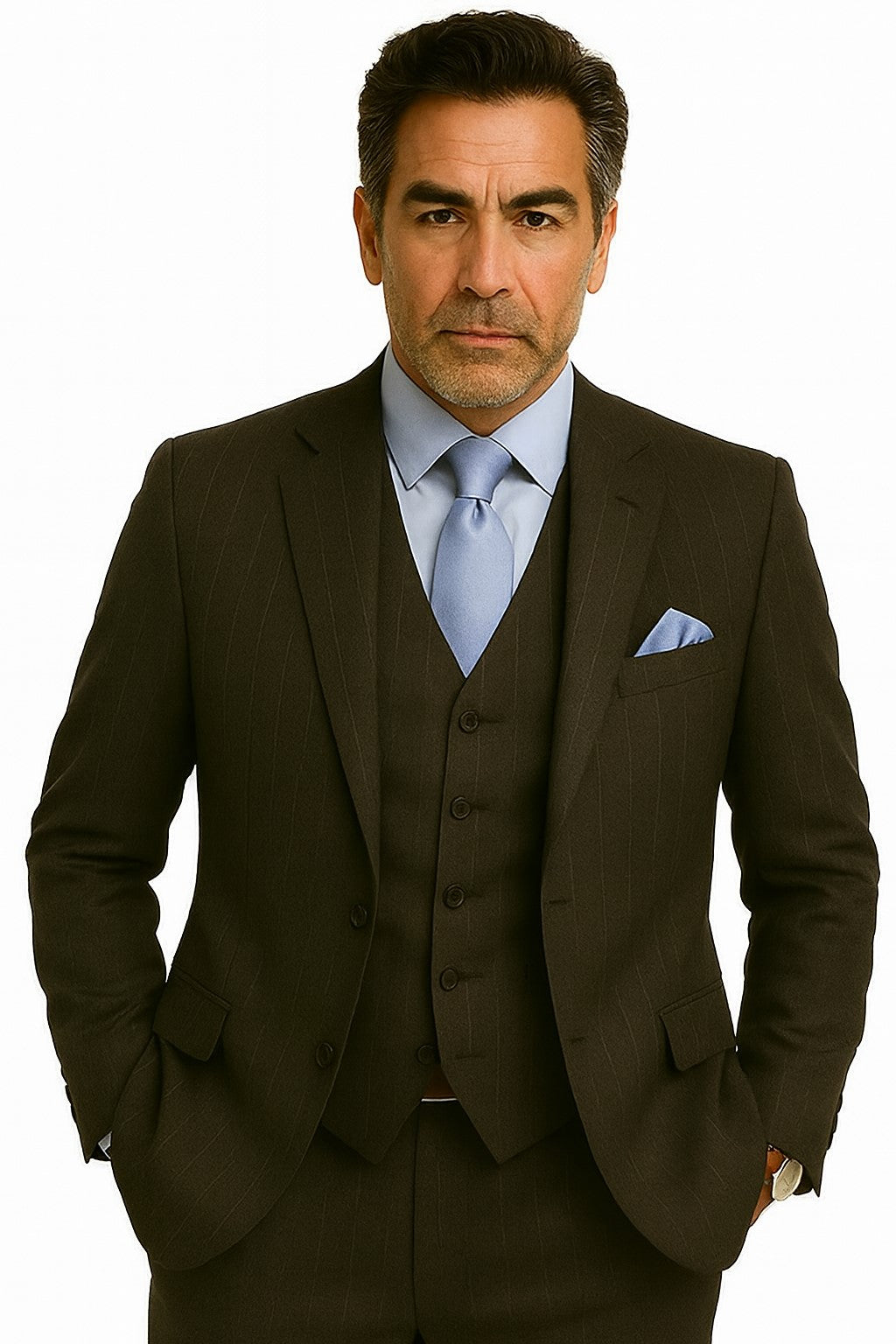 Men's Super Stylish Stunning Charcoal Gray Pinstripe 3 Pieces Vested Suits Available in 2 or 3 buttons - Three Piece Suit