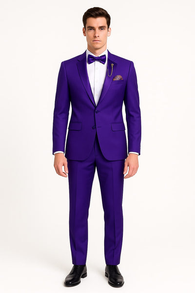 Purple Tuxedo Two-Piece Suit with Satin Lapel