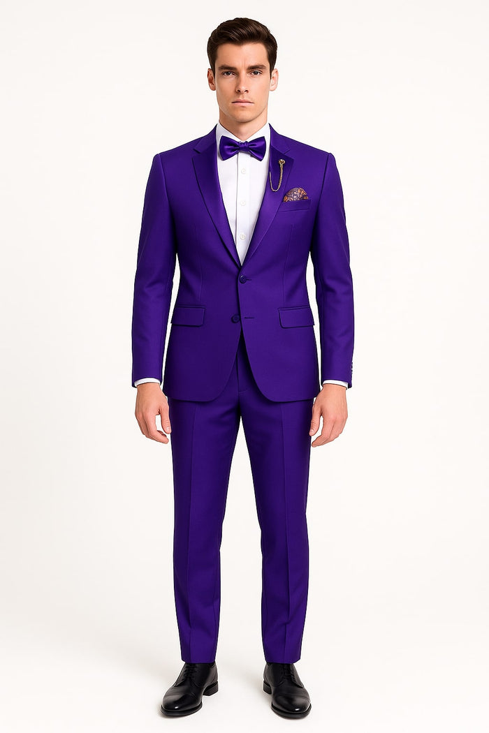 Purple Tuxedo Two-Piece Suit with Satin Lapel