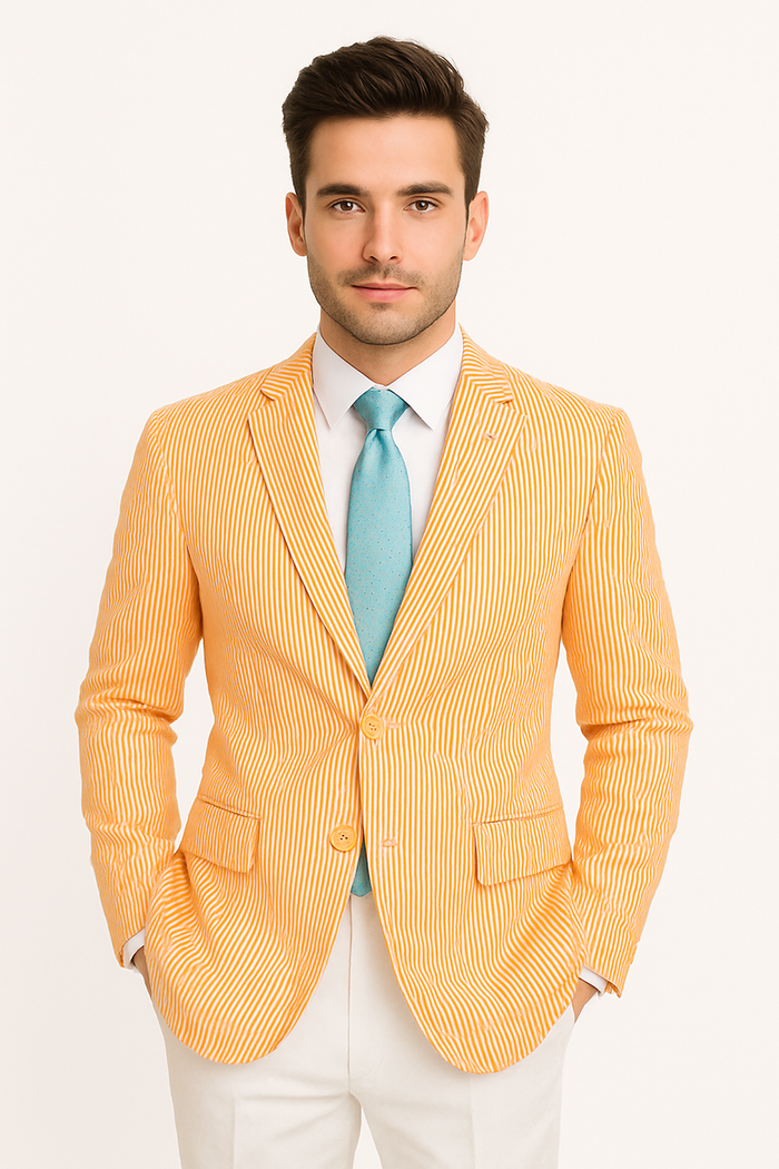Striped Seersucker Orange Blazer