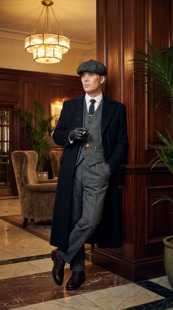 Men’s Black Peaky Blinders Full-Length Overcoat – Thomas Shelby Inspired Vintage Wool Coat