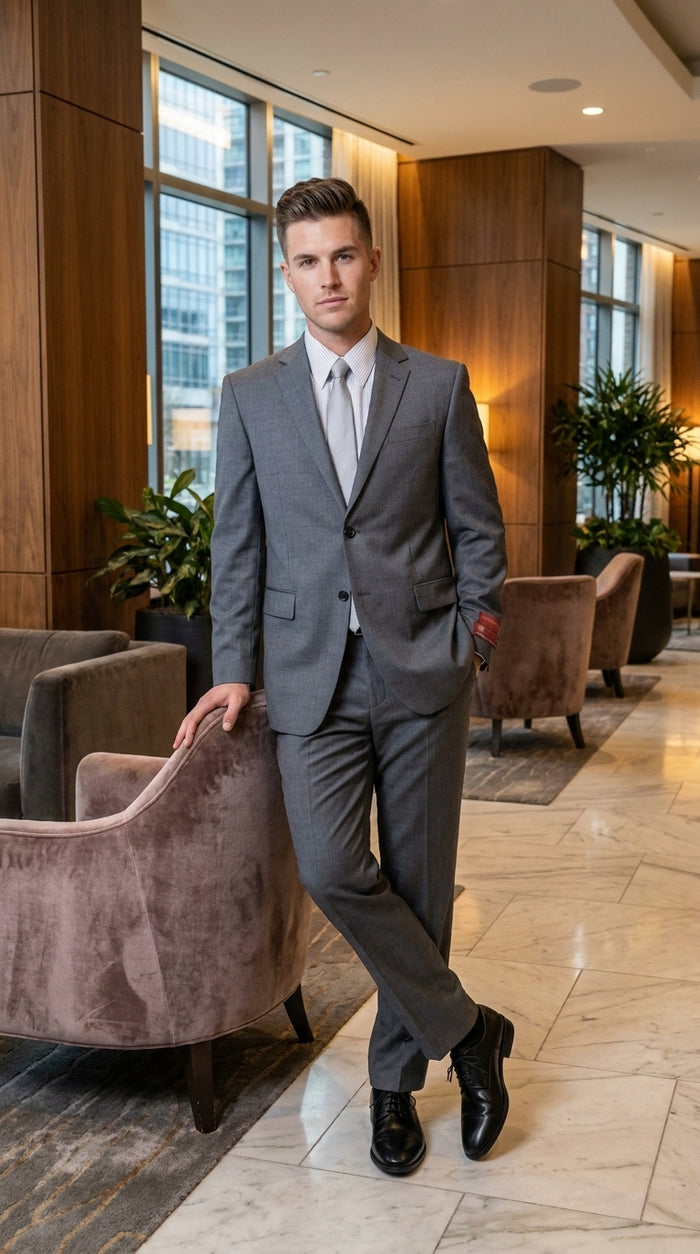 Authentic Tiglio Charcoal Gray 2-Button Wool Suit – Luxury Men's Business, Wedding & Formal Suit