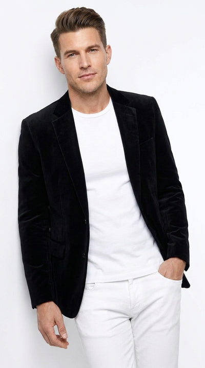 Men’s Black Velour Blazer – Classic Velvet Sport Jacket for Weddings, Parties and Formal Wear