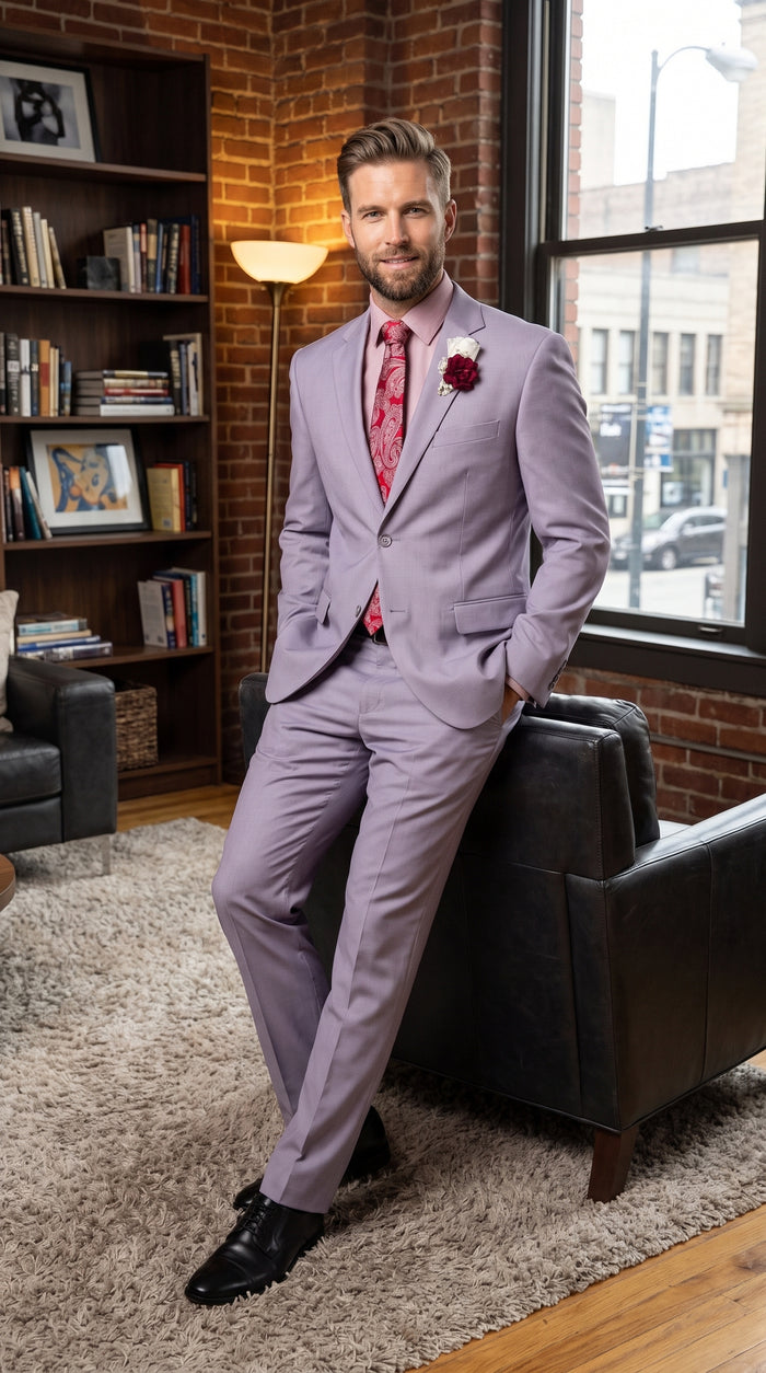 Men’s Light Grey 2 Button Suit, Modern Fit Formal Wedding Business Dress Suit