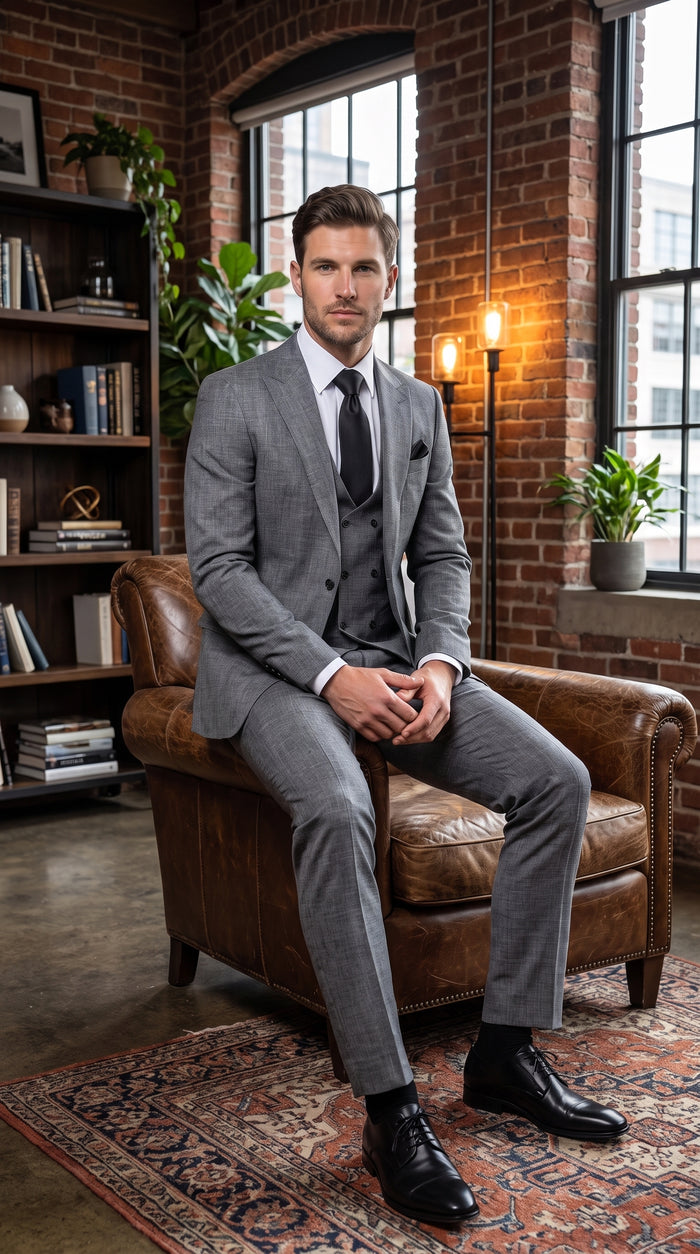 ROSSI MAN Max RM1784 Men’s Grey 3 Piece Suit, Formal Wedding Business Dress Suit