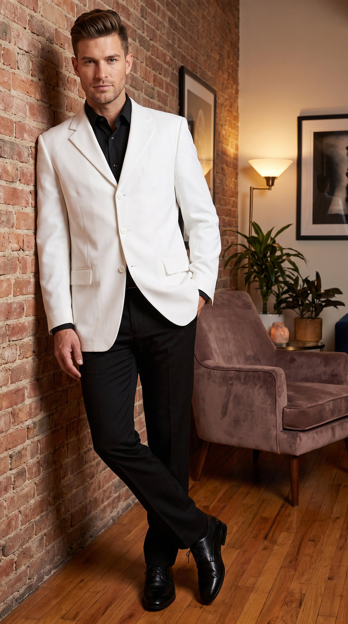 Men’s White Lucci Designer Suit, Fashion Dress Casual Blazer and Pants Formal Suit