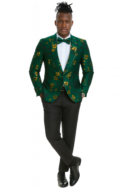 Hunter Green & Gold Paisley Slim Fit Tuxedo Jacket