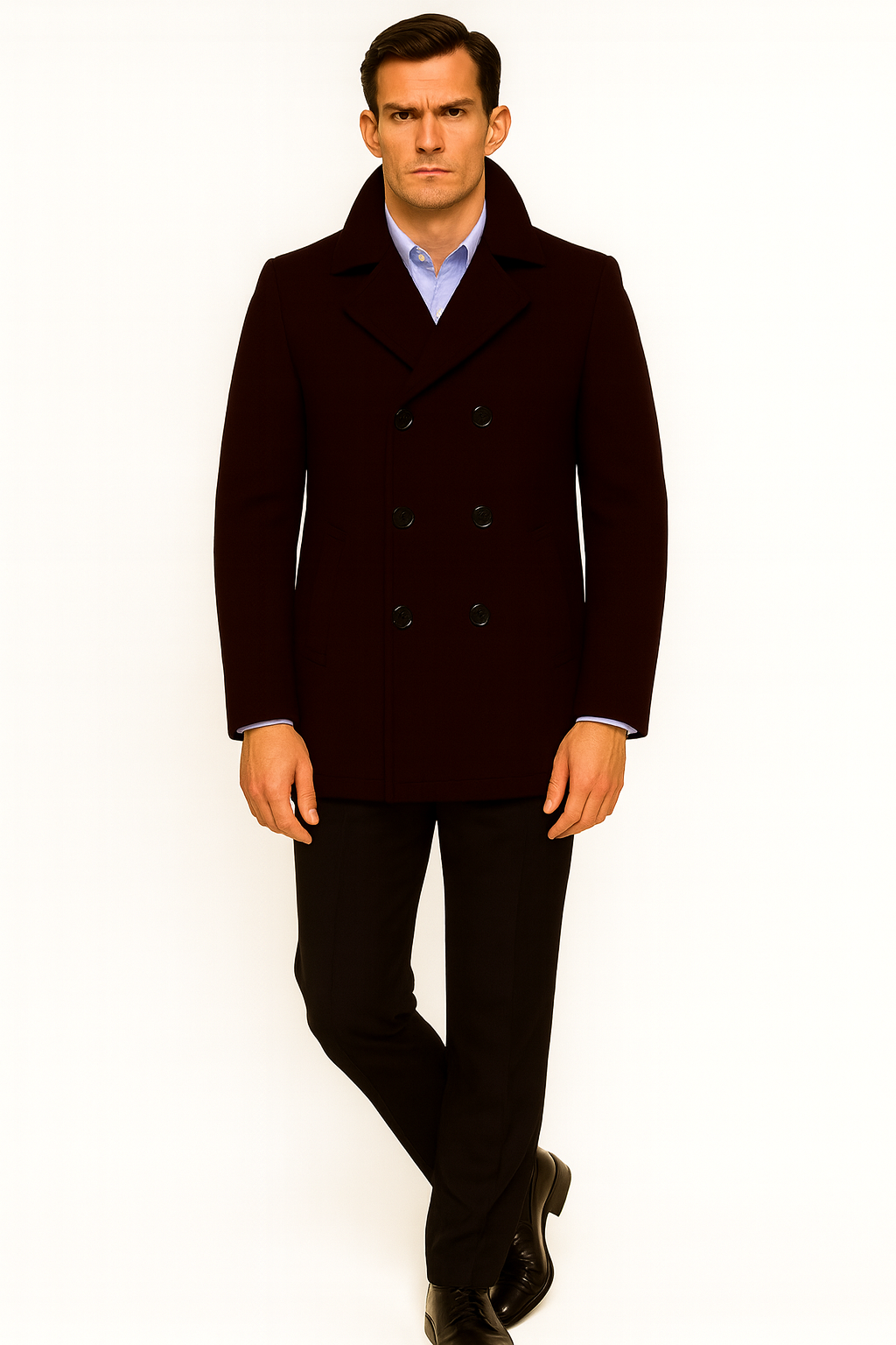 Men's Dark Brown Wool Fabric Big and Tall Men's Peacoat