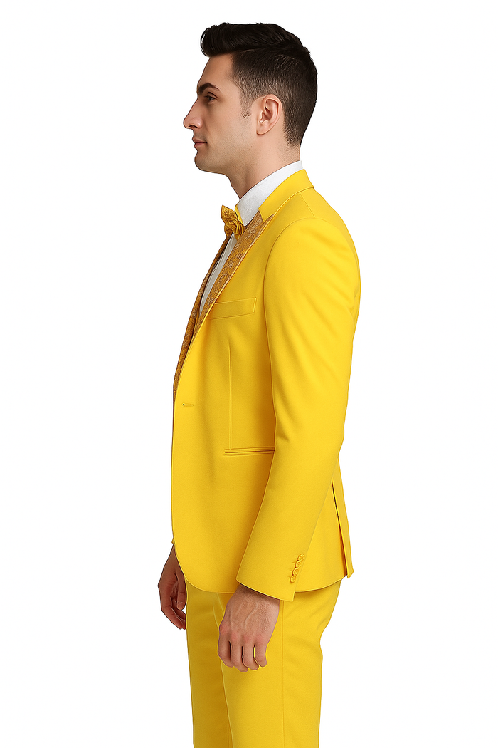 Radiant Golden Bloom 3-Piece Floral Lapel Suit