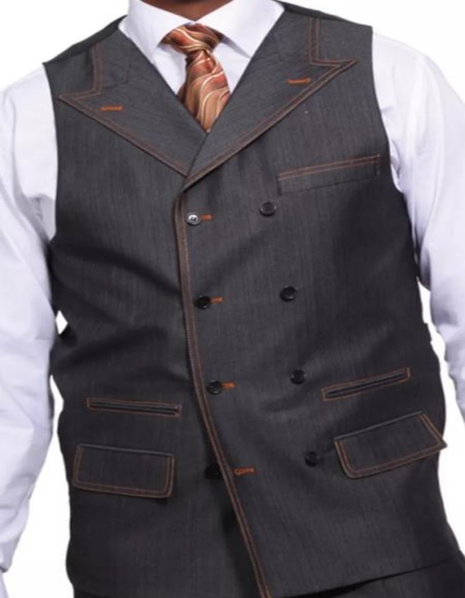 Double Breasted Red Pinstripe Peak Lapel Suit