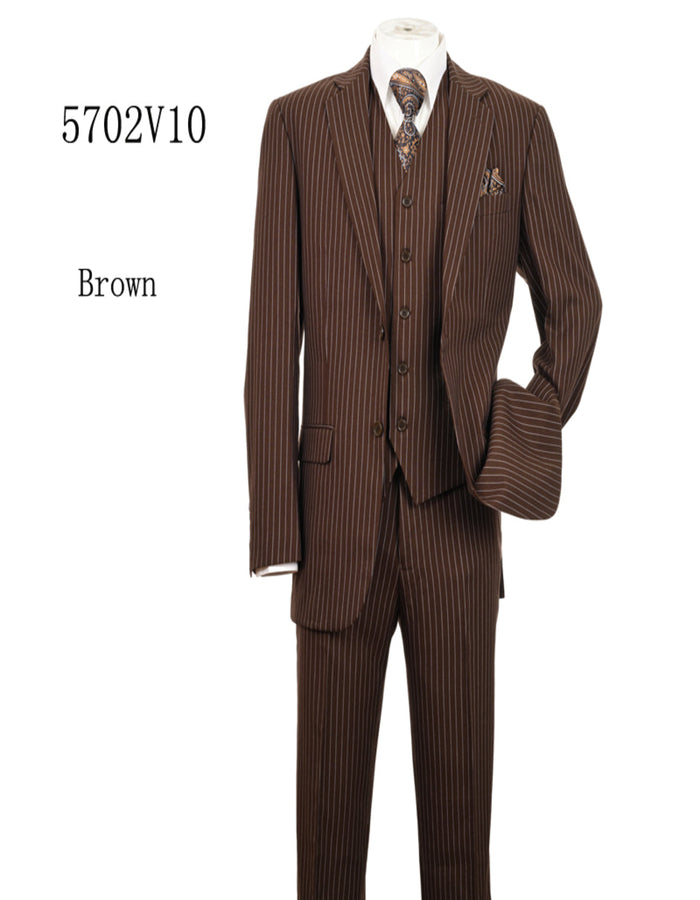 Brown Pinstripe 3-Piece Classic Suit
