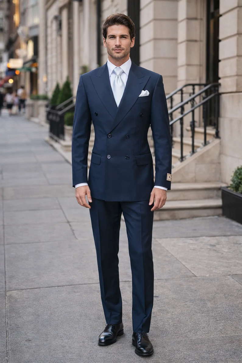 Rossiman Navy Wool Suit with Baggy Pleated Pants